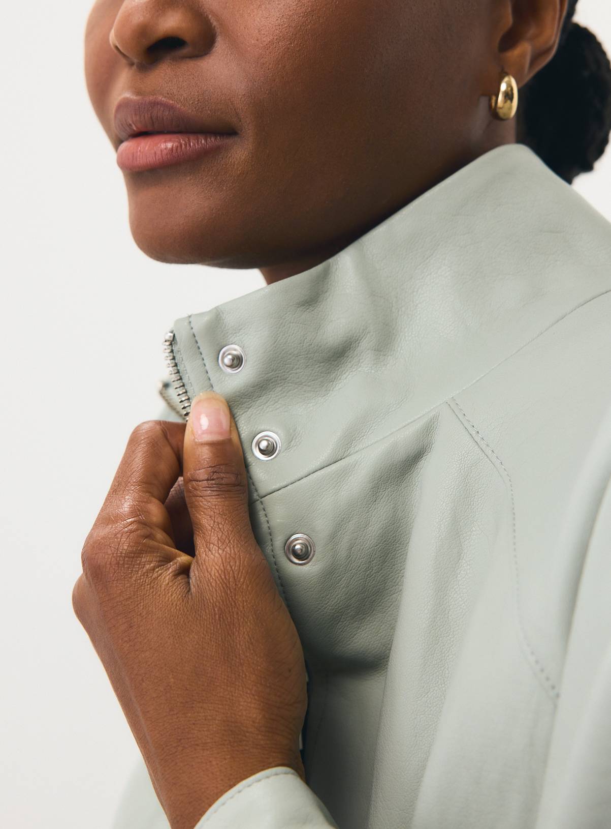 Light Green PU Batwing Funnel Neck Bomber Jacket XL - Image 3